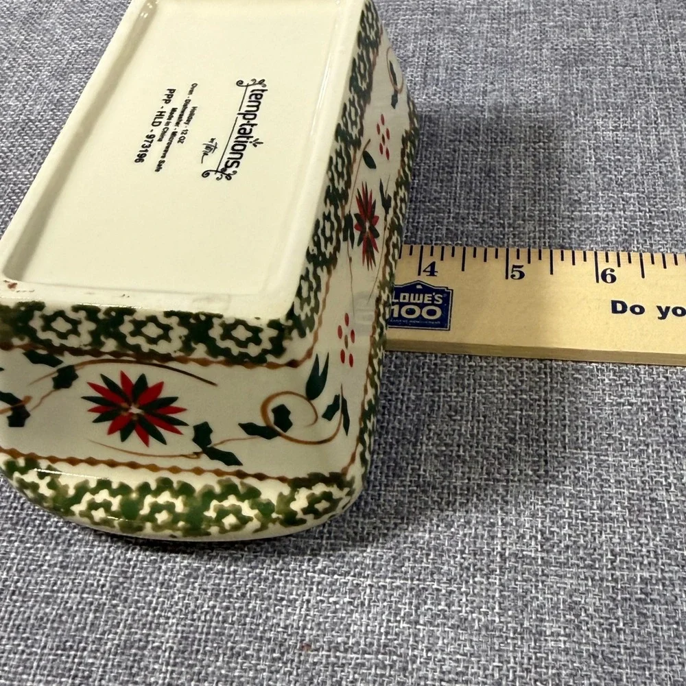 Temp-tations Holiday Mini Loaf Pan Small Green Red Floral Christmas 12oz Ceramic